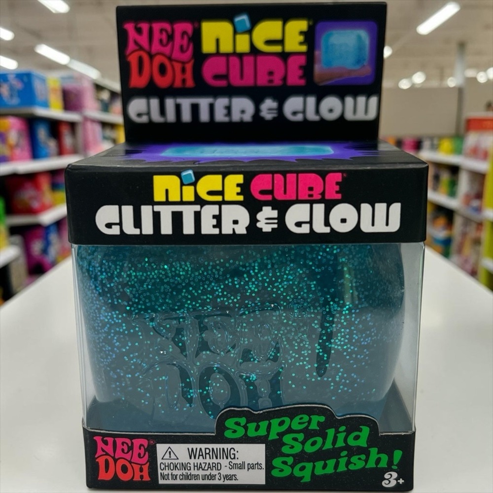 NeeDoh Nice Cube Glitter & Glow Blue Squishy Stress‎ Toy NIB